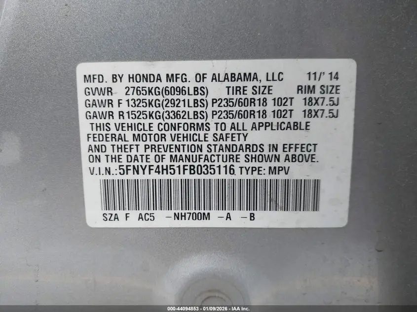 2015 HONDA PILOT EX-L