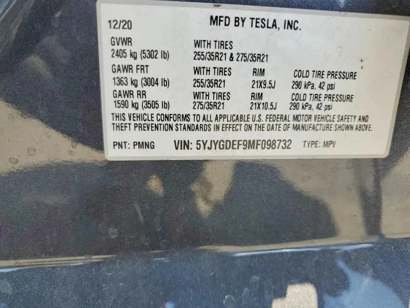 2021 TESLA MODEL Y   