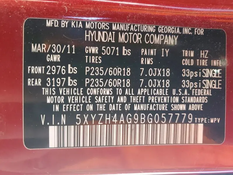 2011 HYUNDAI SANTA FE SE  