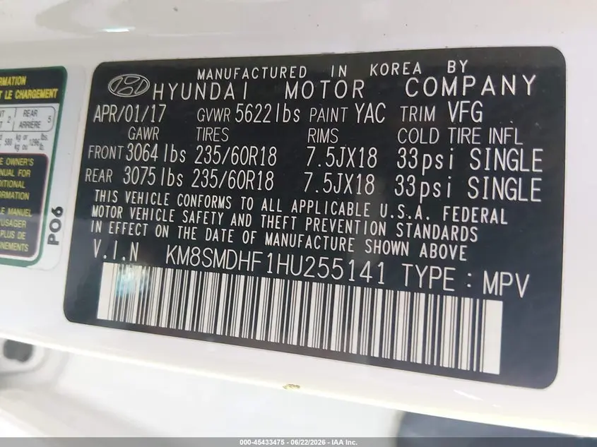 2017 HYUNDAI SANTA FE SE