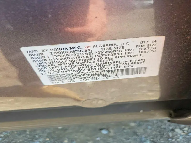 2014 HONDA PILOT EXL  