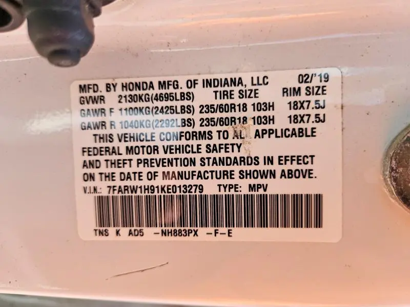 2019 HONDA CR-V TOURING  