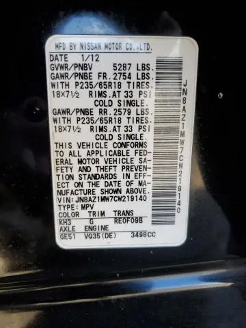 2012 NISSAN MURANO S  