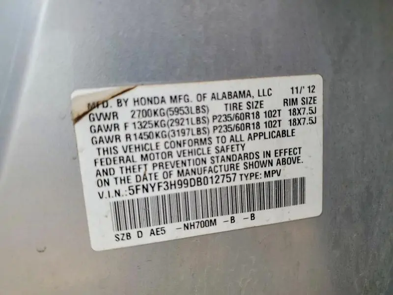 2013 HONDA PILOT TOURING  