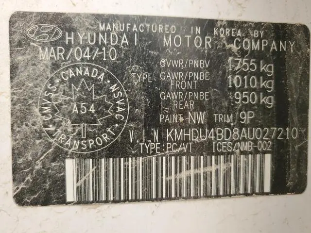 2010 HYUNDAI ELANTRA BLUE  