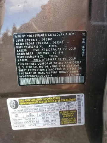 2011 VOLKSWAGEN TOUAREG V6  