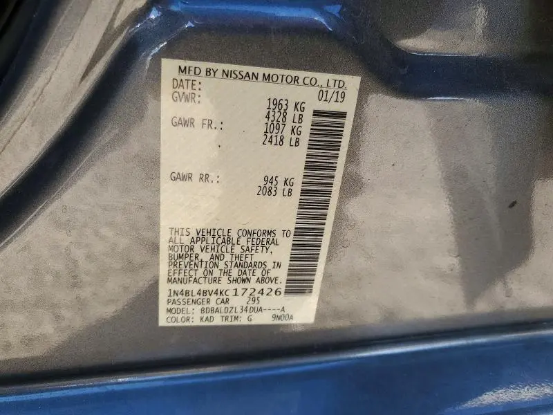 2019 NISSAN ALTIMA S  