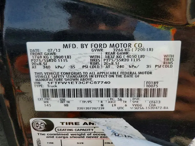 2012 FORD F150 SUPERCREW  