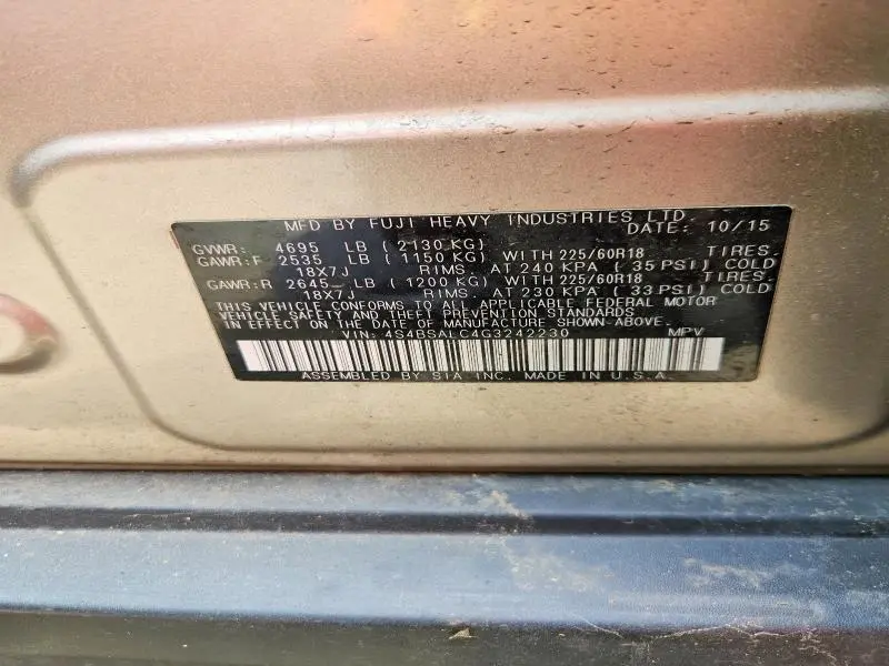2016 SUBARU OUTBACK 2.5I LIMITED  