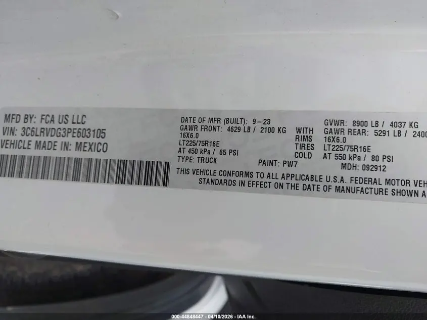 2023 RAM PROMASTER 2500 HIGH ROOF 159 WB