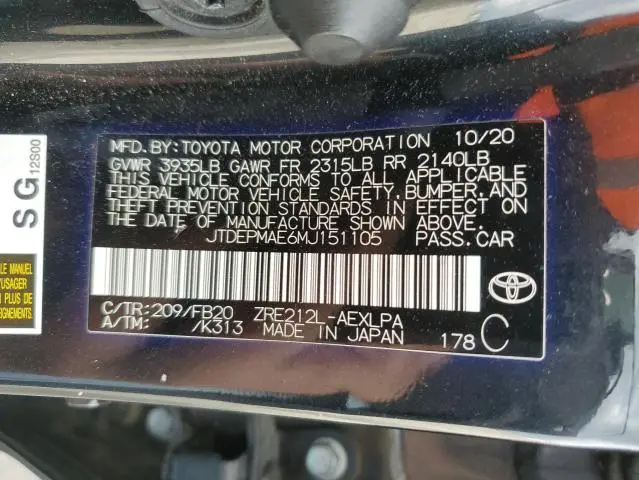 2021 TOYOTA COROLLA LE  