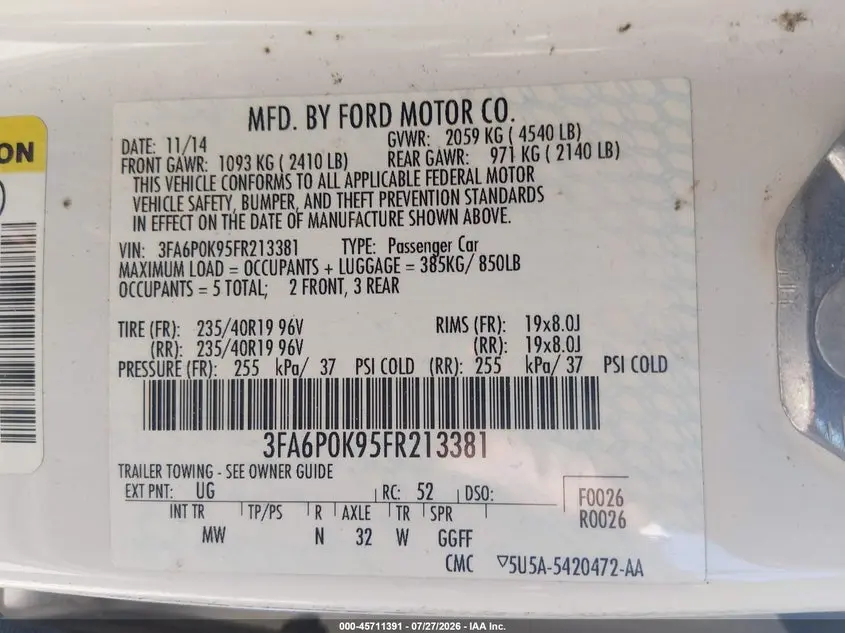 2015 FORD FUSION TITANIUM