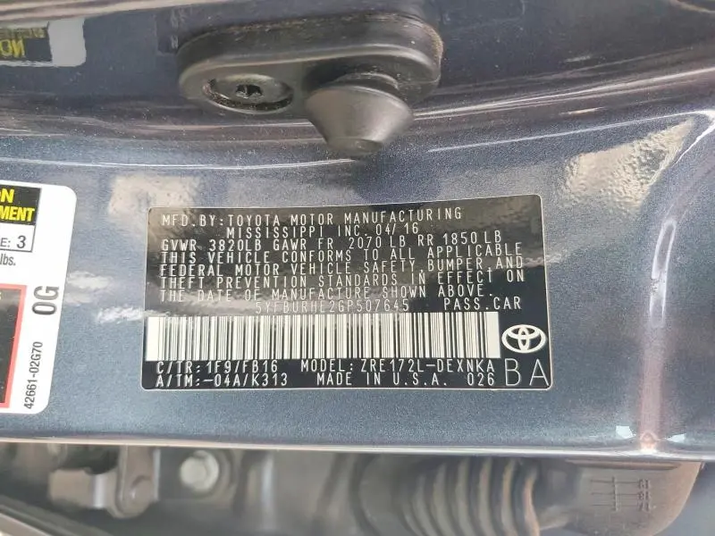 2016 TOYOTA COROLLA LE  