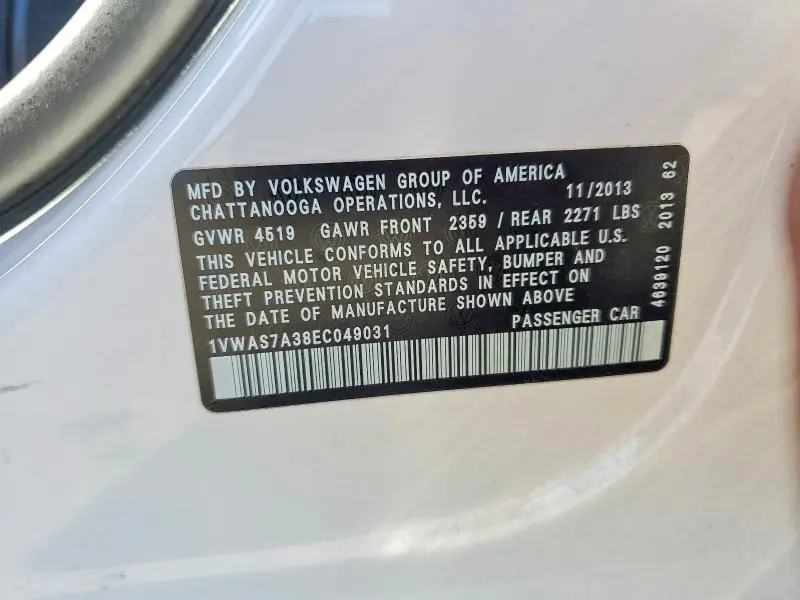 2014 VOLKSWAGEN PASSAT S  