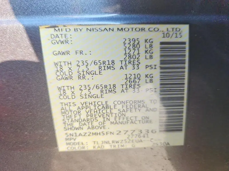 2015 NISSAN MURANO SL  