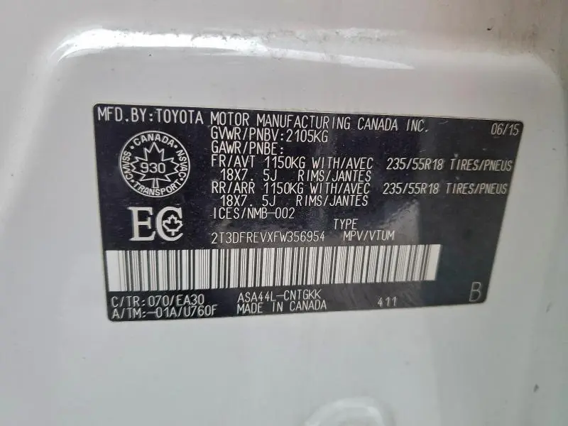 2015 TOYOTA RAV4 LIMITED  