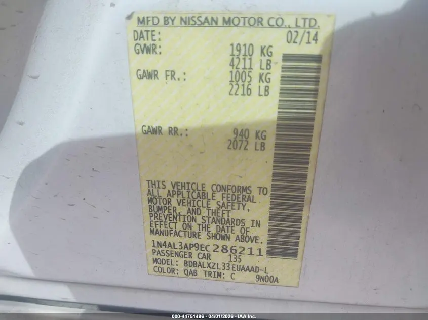2014 NISSAN ALTIMA 2.5 SL