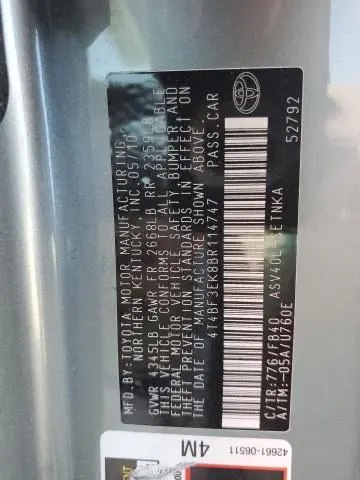 2011 TOYOTA CAMRY BASE  