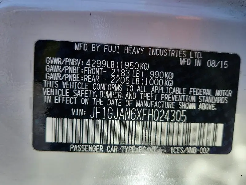 2015 SUBARU IMPREZA LIMITED  