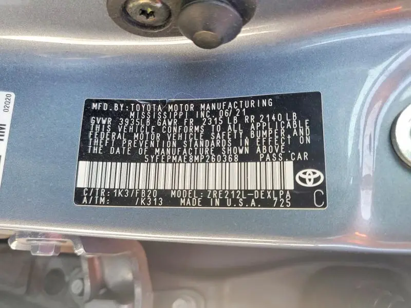 2021 TOYOTA COROLLA LE  