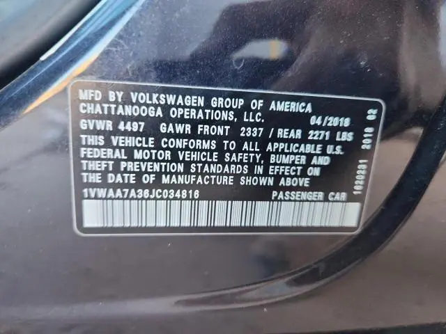 2018 VOLKSWAGEN PASSAT S  