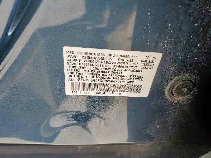 2016 HONDA PILOT EXL