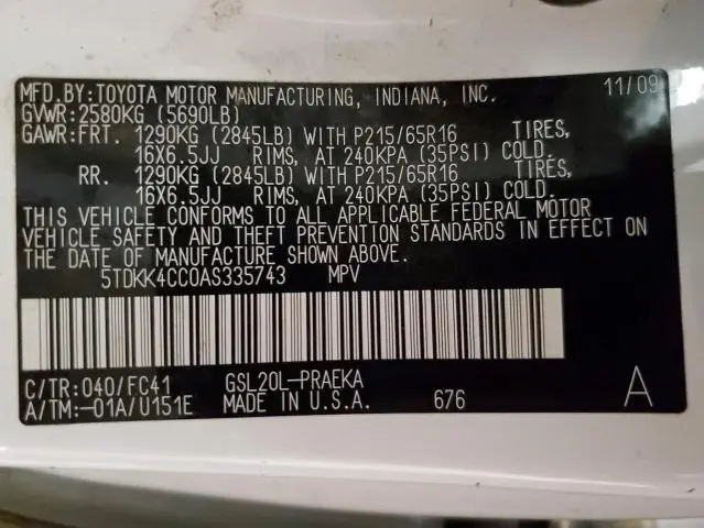 2010 TOYOTA SIENNA CE  