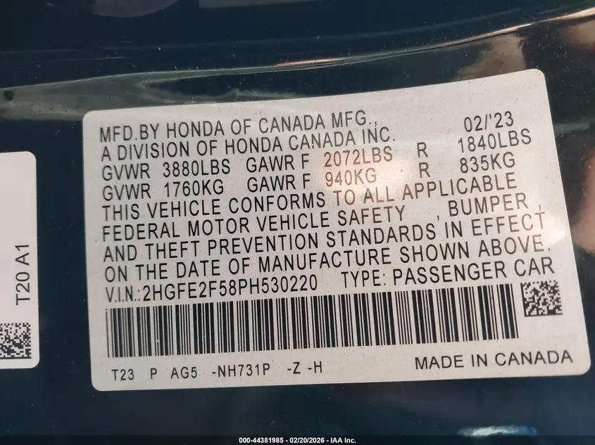2023 HONDA CIVIC SPORT