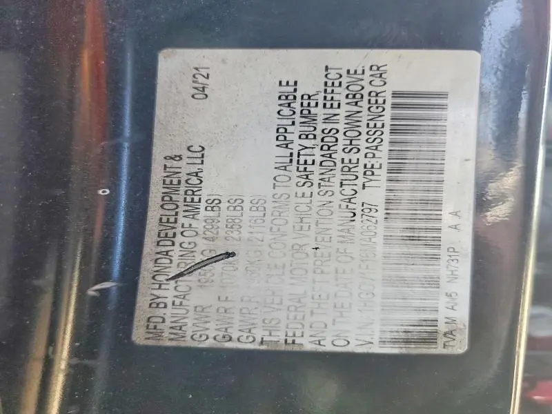 2021 HONDA ACCORD LX  