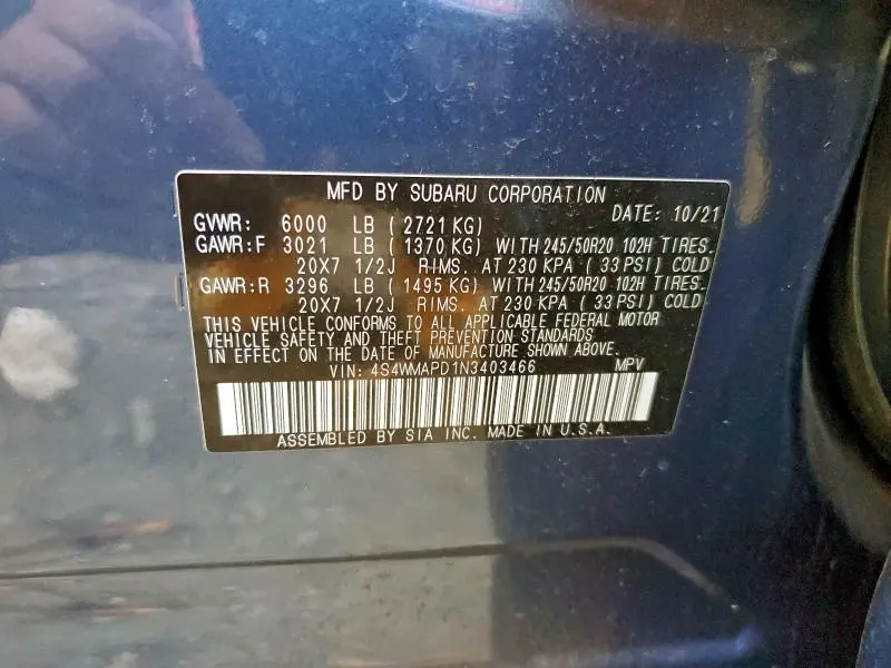 2022 SUBARU ASCENT LIMITED  