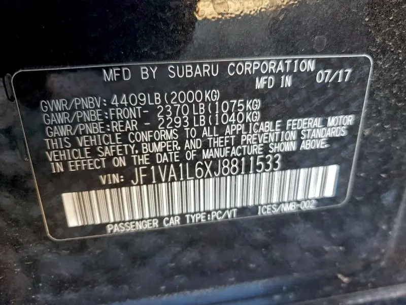 2018 SUBARU WRX LIMITED  