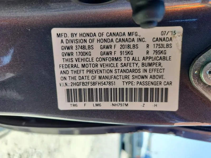 2015 HONDA CIVIC LX  
