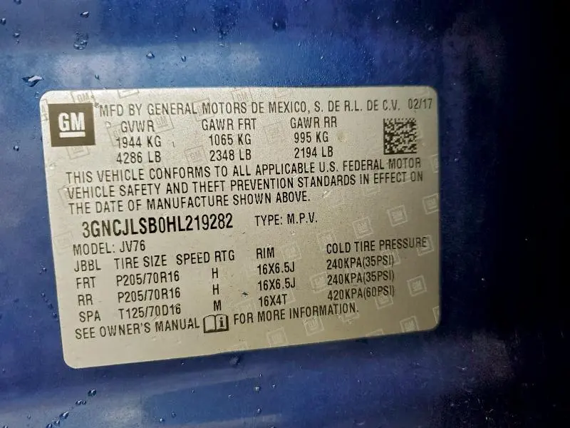 2017 CHEVROLET TRAX 1LT  