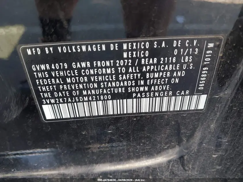 2013 VOLKSWAGEN JETTA 2.0L S