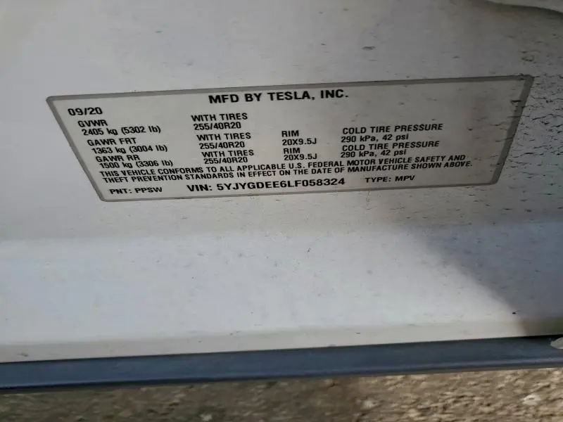 2020 TESLA MODEL Y   