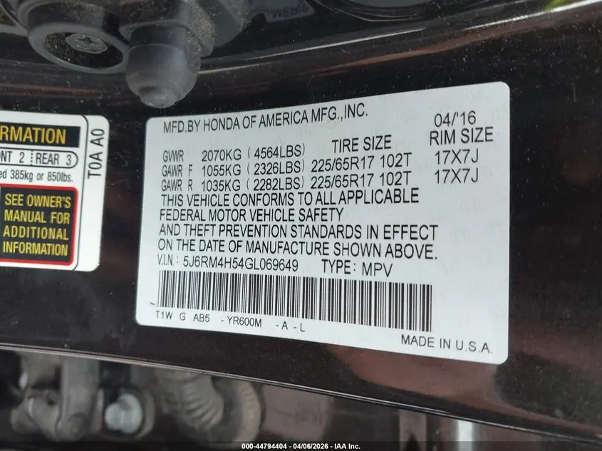 2016 HONDA CR-V EX