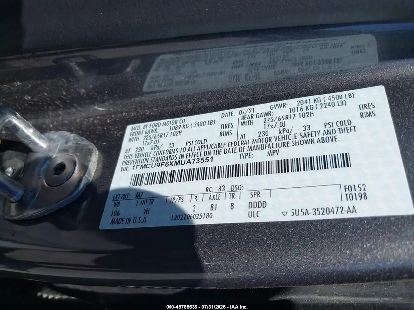 2021 FORD ESCAPE S