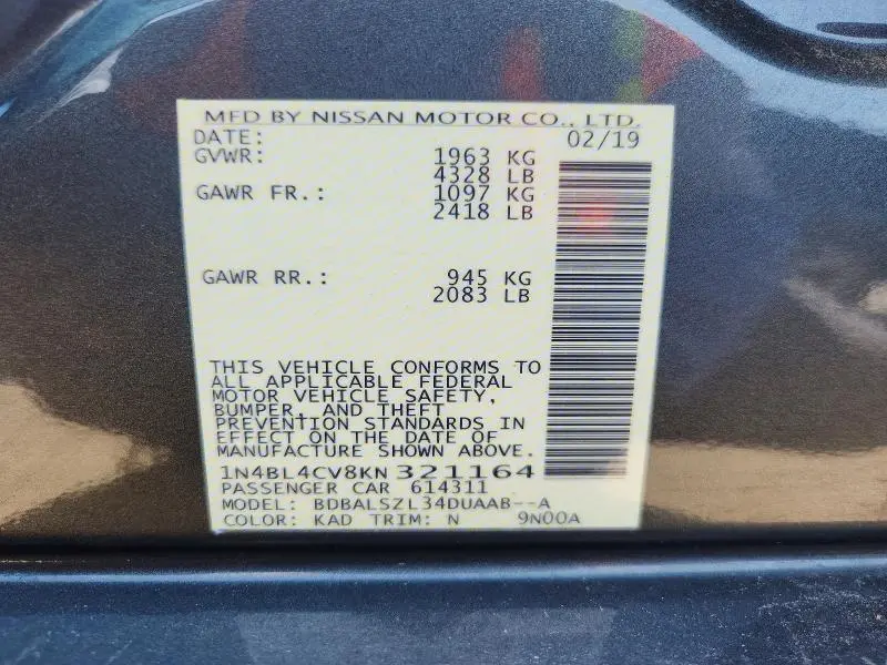 2019 NISSAN ALTIMA SR  