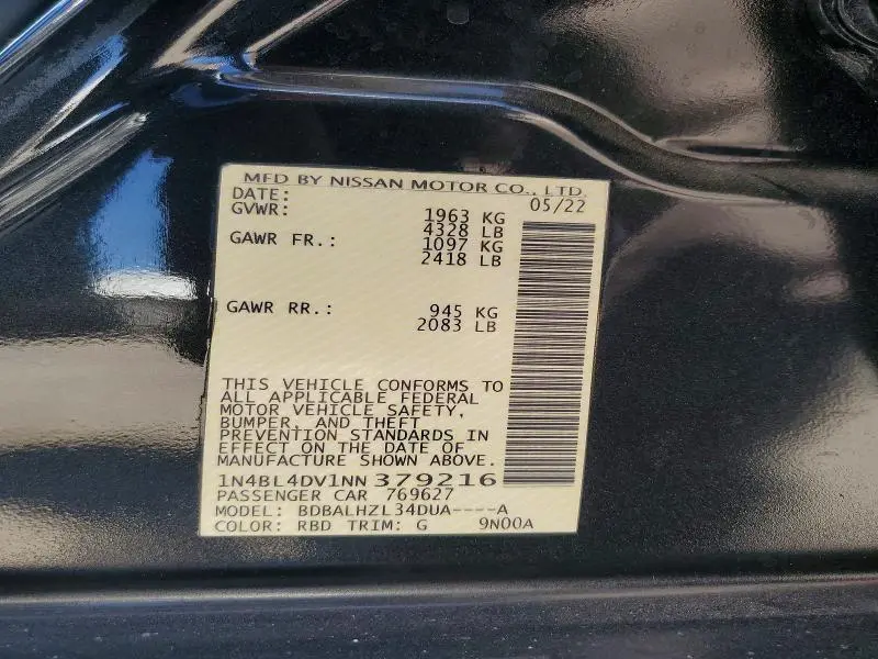 2022 NISSAN ALTIMA SV  