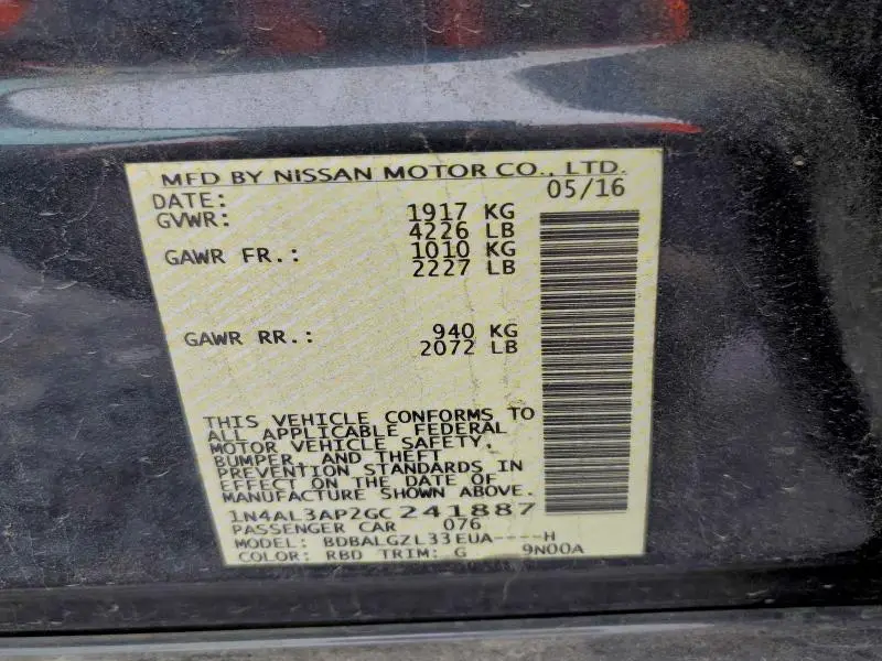 2016 NISSAN ALTIMA 2.5  