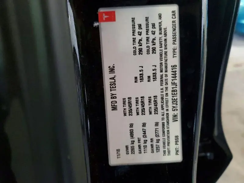 2018 TESLA MODEL 3   