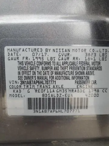 2017 NISSAN SENTRA S  