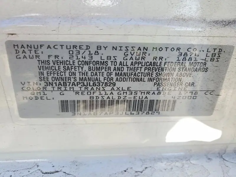 2018 NISSAN SENTRA SV  