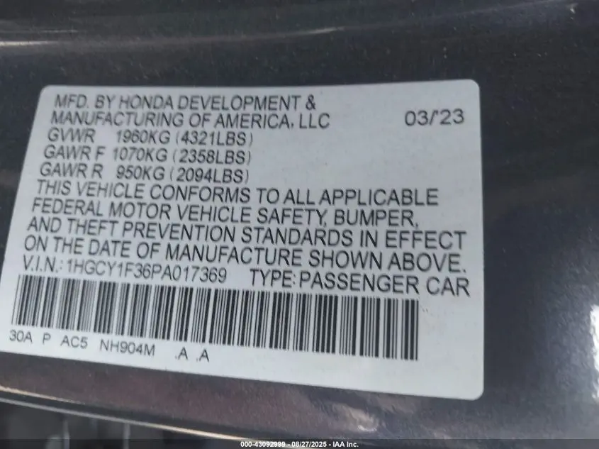 2023 HONDA ACCORD EX