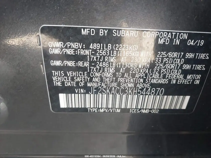2019 SUBARU FORESTER  