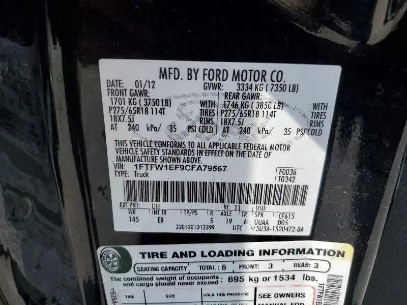 2012 FORD F150 SUPERCREW  