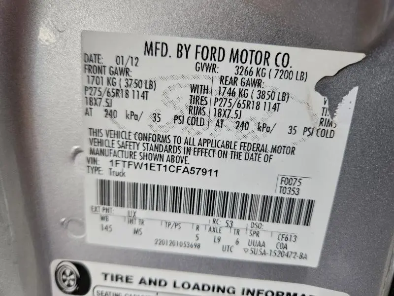2012 FORD F150 SUPERCREW  