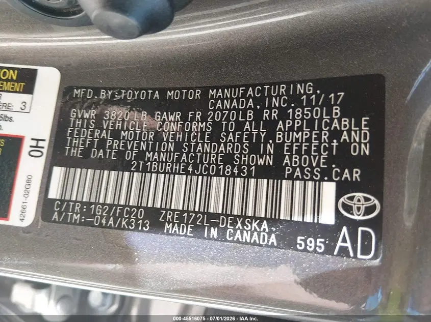 2018 TOYOTA COROLLA SE