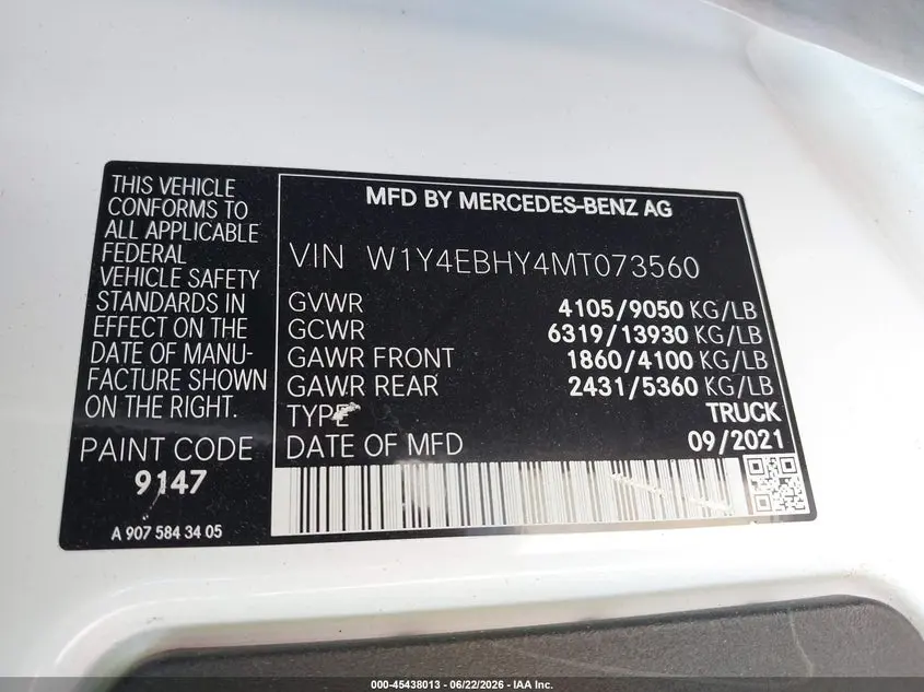2021 MERCEDES-BENZ SPRINTER 2500 STANDARD ROOF V6