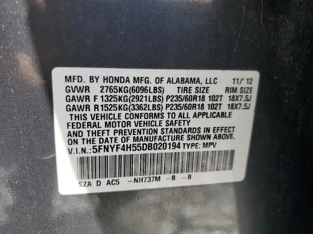 2013 HONDA PILOT EXL  